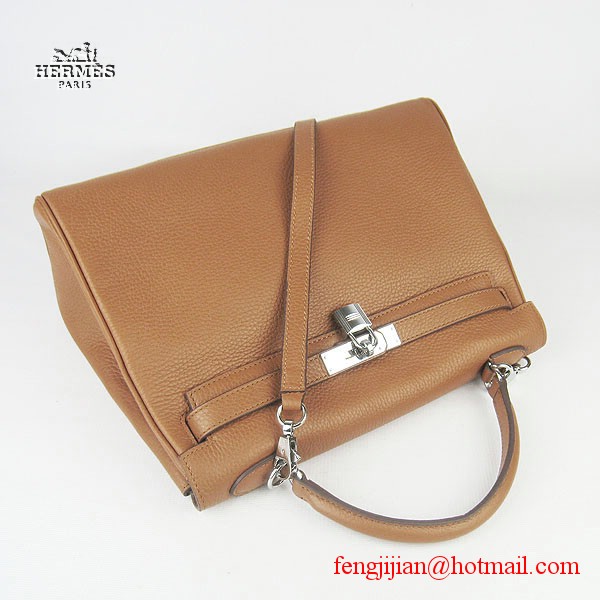 Hermes Kelly 32cm Togo Leather Bag Light Coffee 6108 Silver Hardware